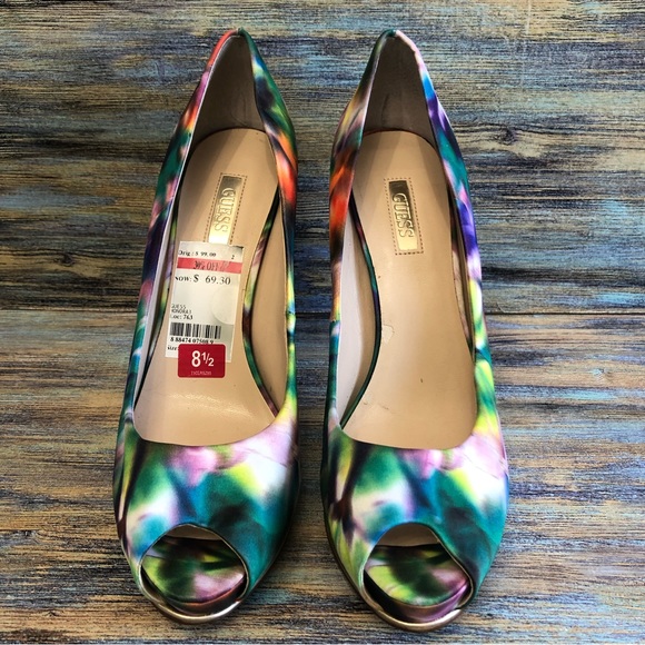 Guess Honora3 Womens Stilettos Peep Toes Multicolor Textile Uppers Size 8.5 - Picture 3 of 13